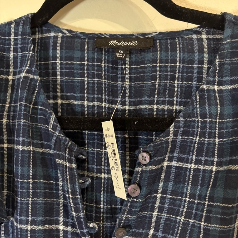 Madewell Gauze Ruffle-Trimmed Mini Dress Deep Indigo NWT - Picture 5 of 9